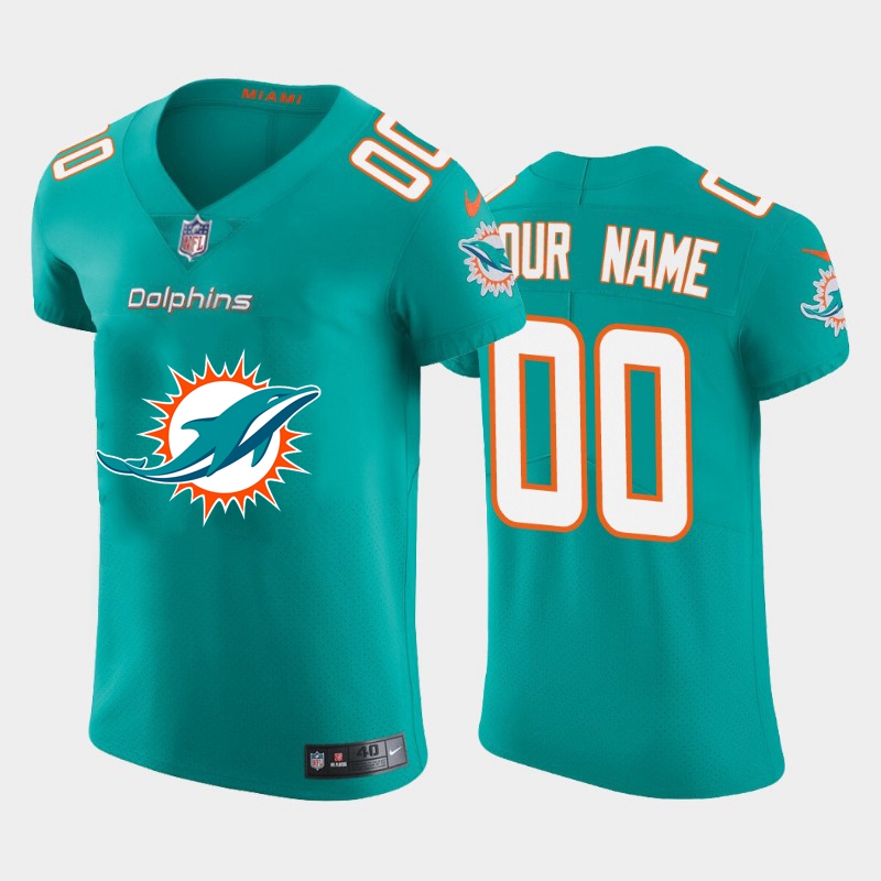 Miami Dolphins Custom Aqua Green Men's Nike Big Team Logo Elite NFL Jersey
