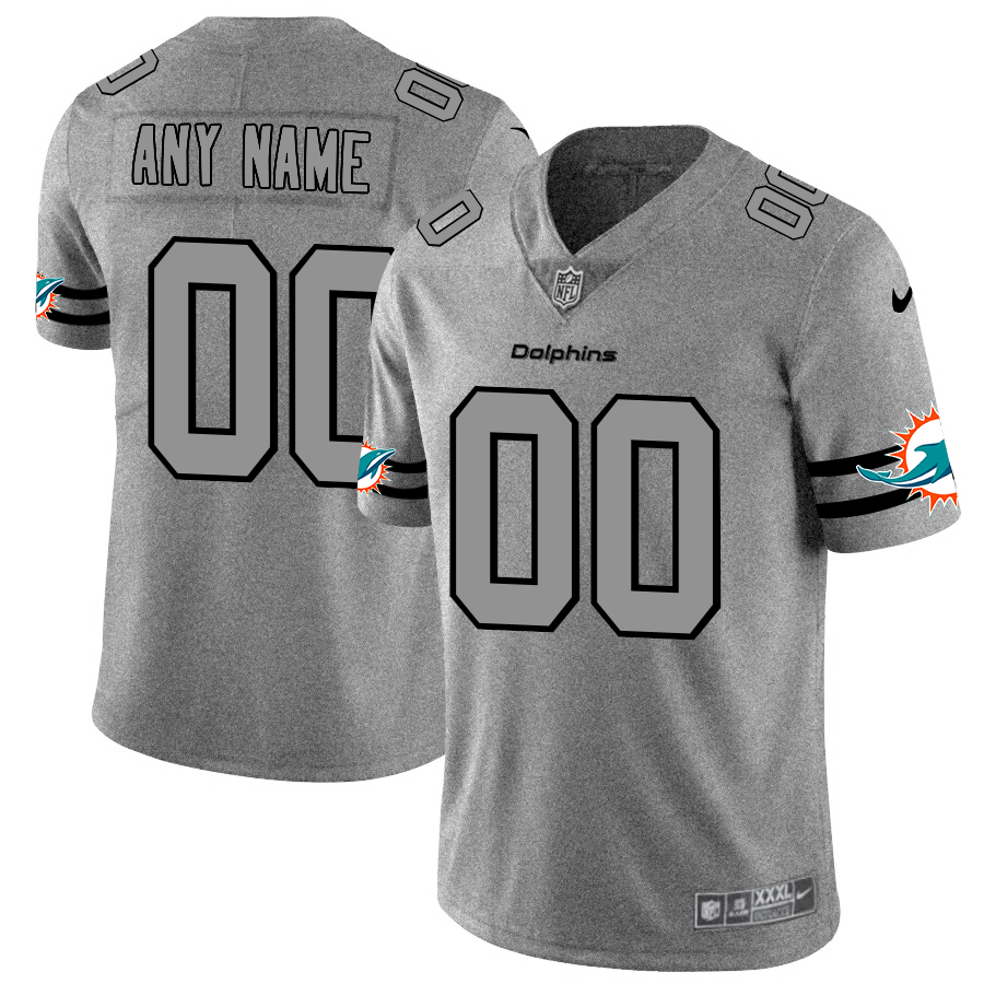 Miami Dolphins Custom Men's Nike Gray Gridiron II Vapor Untouchable Limited NFL Jersey