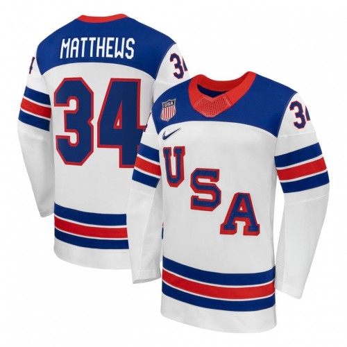 Auston Matthews USA Hockey Olympic Nike 2026 White Away Replica Jersey
