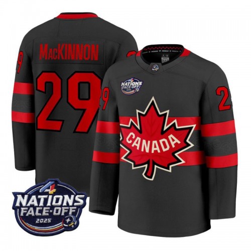 Canada Nathan MacKinnon 2025 Black Hockey Team 4 Nations Face-Off Jersey
