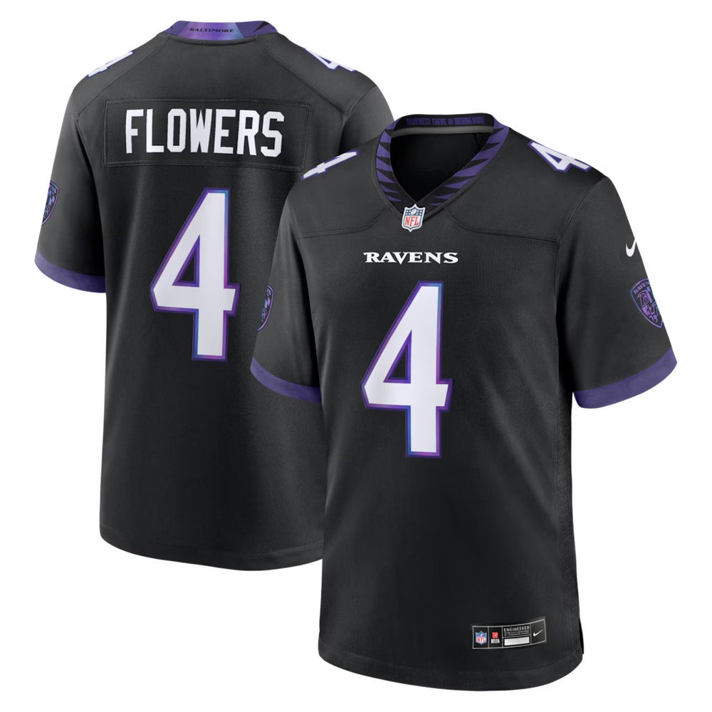 Baltimore Ravens #4 Zay Flowers Nike Black Alternate Game Jersey