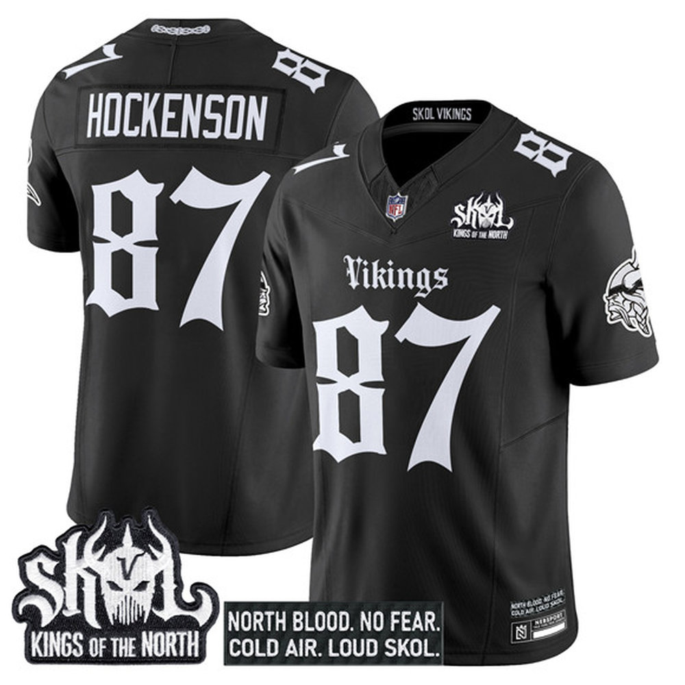 Men's Minnesota Vikings #87 T.J. Hockenson Black 2025 F.U.S.E. Kings of the North Patch "Gothic Norseblood Edition" Vapor Untouchable Limited Stitched Football Jersey