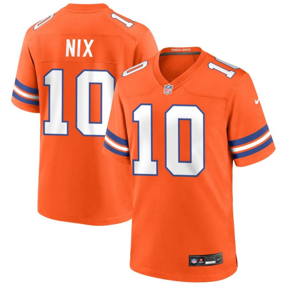 Denver Broncos #10 Bo Nix Orange Mile High Collection 1977 Throwback Player Game Jersey