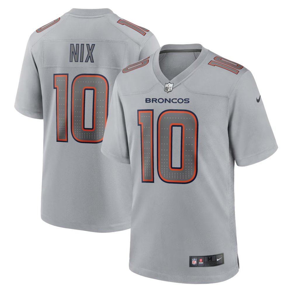 Denver Broncos #10 Bo Nix Gray Atmosphere Fashion Game Jersey