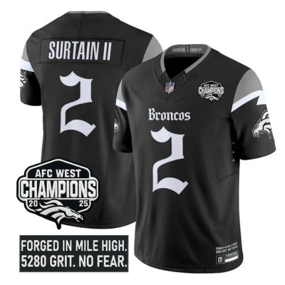 Denver Broncos #2 Patrick Surtain II Black F.U.S.E 2025 Afc West Champions Patch "Gothic Mile High Shadows Edition" Vapor Limited Stitched Football Jersey