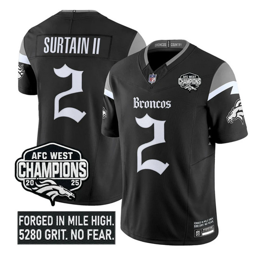 Denver Broncos #2 Patrick Surtain II Black F.U.S.E 2025 Afc West Champions Patch "Gothic Mile High Shadows Edition" Vapor Limited Stitched Football Jersey