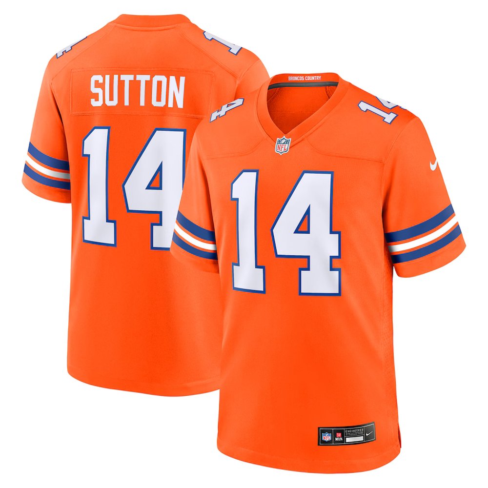 Broncos #14 Courtland Sutton Orange Mile High Collection 1977 Throwback Player Game Jersey