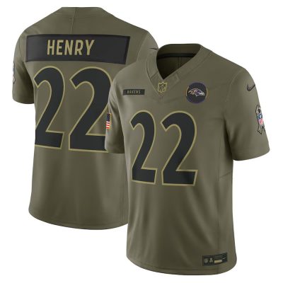 Men's Baltimore Ravens #22 Derrick Henry Olive 2025 Salute to Service Limited Jersey