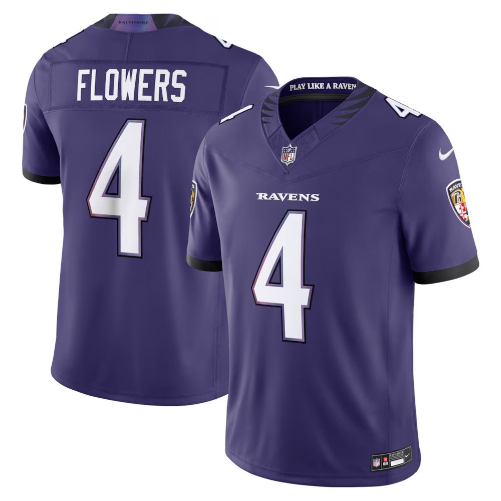 Men's Baltimore Ravens #4 Zay Flowers Nike Purple Vapor F.U.S.E. Sewn Down Limited Jersey