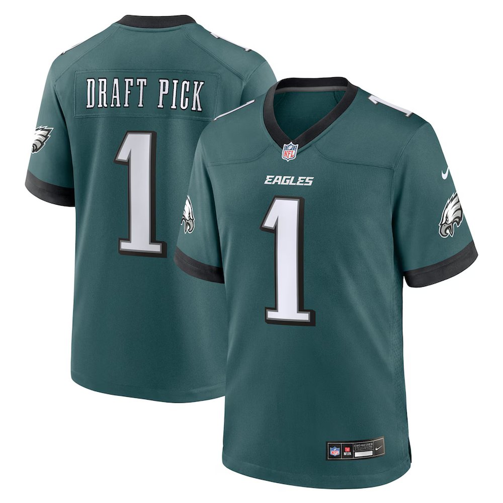 Men's Philadelphia Eagles #1 Nike Midnight Green 2025 NFL Draft First Round Pick No. 32 Game Jersey