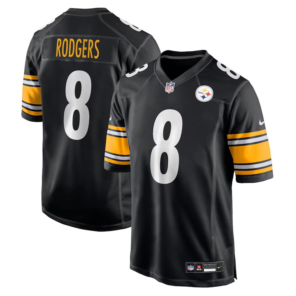 Men's Pittsburgh Steelers #8 Aaron Rodgers Black Game Jersey