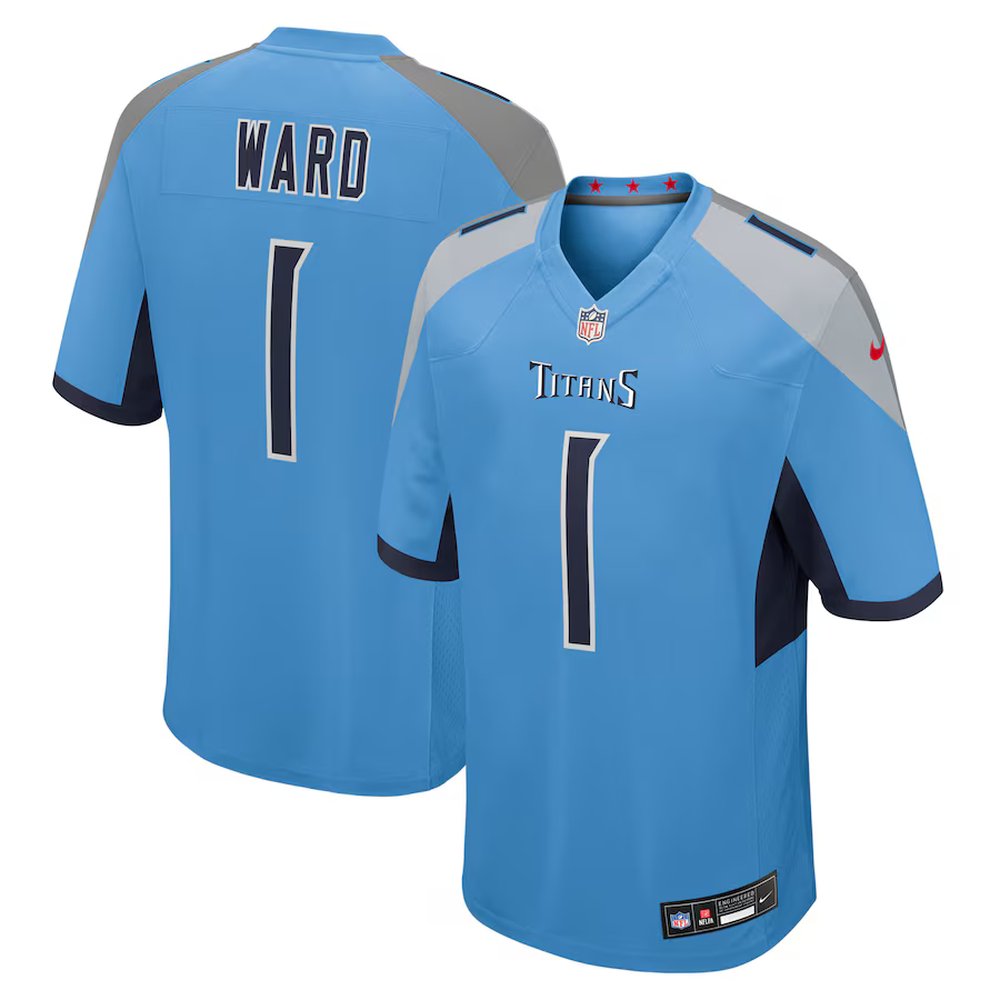 Men's Tennessee Titans #1 Cameron Ward Nike Light Blue 2025 NFL Draft First Round Pick No. 1 Game Jersey