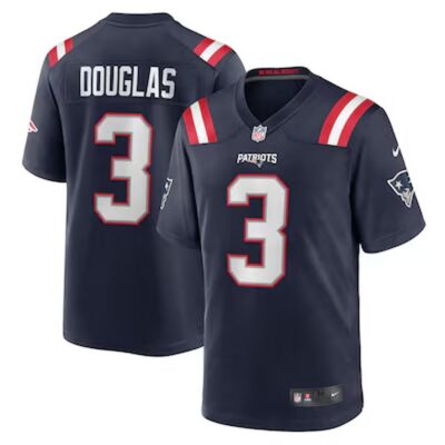Men's New England Patriots #3 Demario Douglas Nike Navy Game Jersey