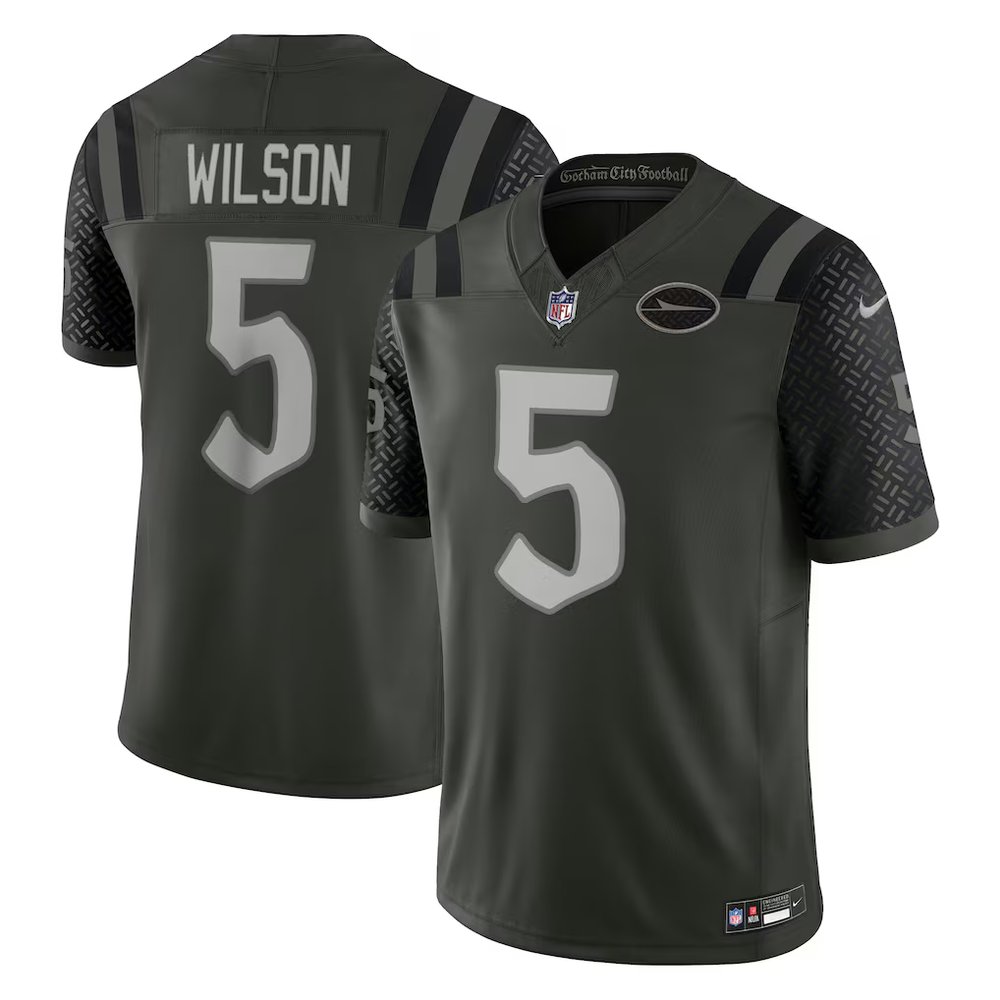 Men's New York Jets #5 Garrett Wilson Black Rivalries Collection F.U.S.E. Vapor Limited Stitched Jersey