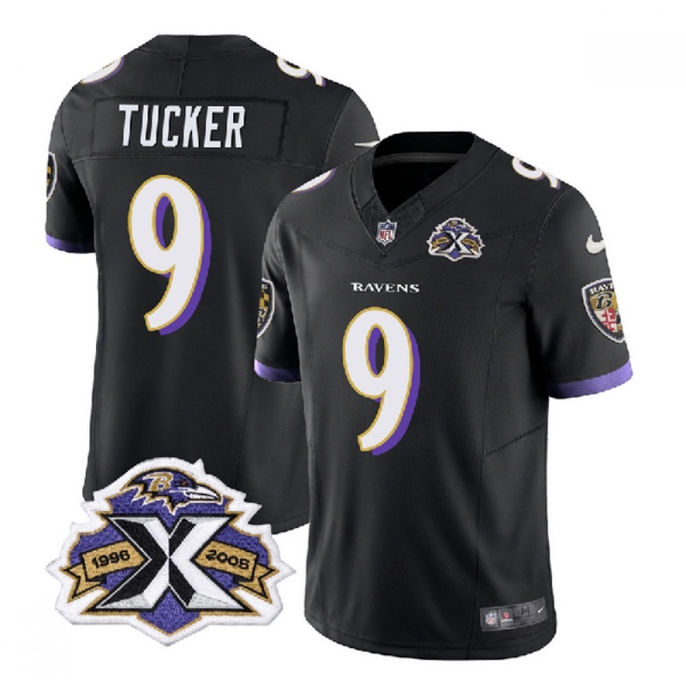 Men's Baltimore Ravens #9 Justin Tucker Black 2023 F.U.S.E With Patch Throwback Vapor Limited Jersey