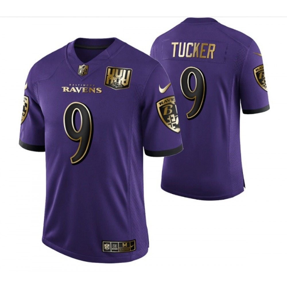 Men's Baltimore Ravens #9 Justin Tucker Purple Golden Limited Stitched Jersey
