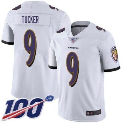 Men's Baltimore Ravens #9 Justin Tucker White 2019 100th Season Vapor Untouchable Limited NFL Jersey
