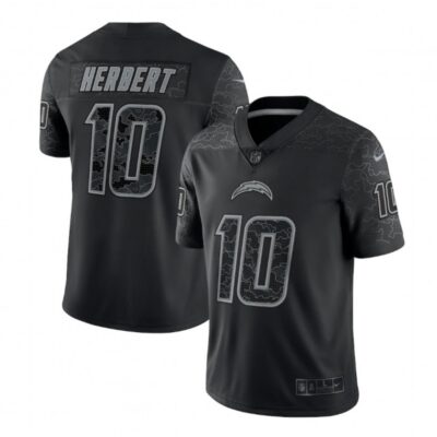 Men's Los Angeles Chargers #10 Justin Herbert Black Reflective Limited Stitched Football Jersey