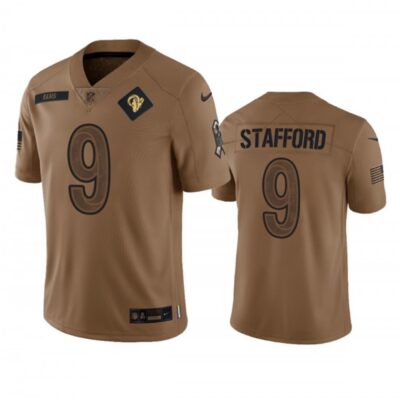 Men's Los Angeles Rams #9 Matthew Stafford 2023 Brown Salute To Service Limited Stitched Football Jersey