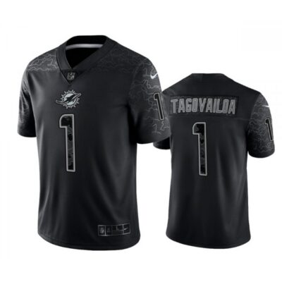 Men's Miami Dolphins #1 Tua Tagovailoa Black Reflective Limited Stitched Football Jersey