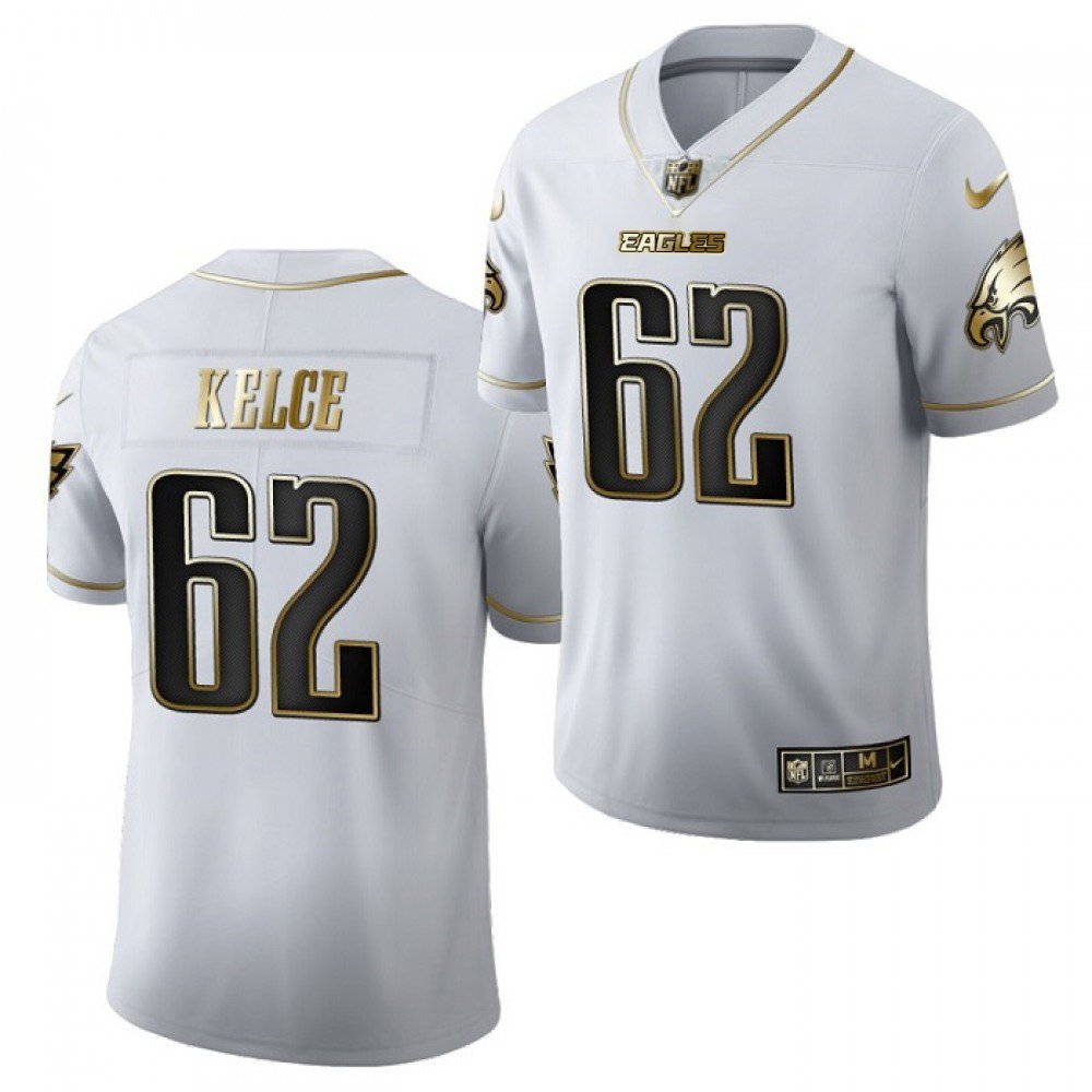 Men's Philadelphia Eagles #62 Jason Kelce White Golden Limited Stitched Jersey