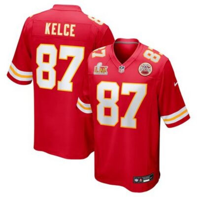 Men's Kansas City Chiefs #87 Travis Kelce  Red Super Bowl LIX Game Jersey