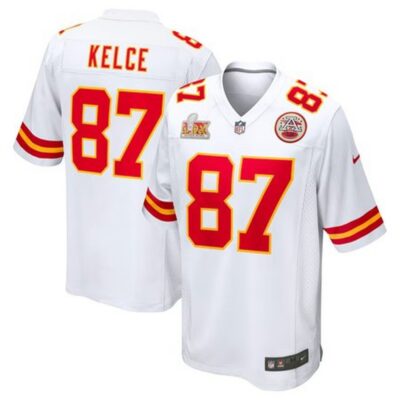 Men's Kansas City Chiefs #87 Travis Kelce  White Super Bowl LIX Game Jersey