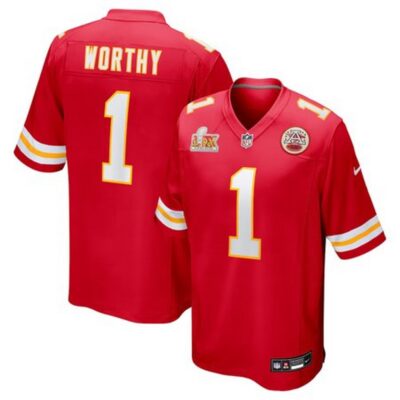 Men's Kansas City Chiefs #1 Xavier Worthy  Red Super Bowl LIX Game Jersey