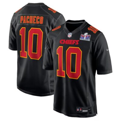 Men's Kansas City Chiefs #10 Isiah Pacheco  Black Super Bowl LVIII Carbon Fashion Game Player Jersey