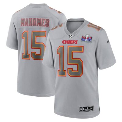 Men's Kansas City Chiefs #15 Patrick Mahomes  Gray Super Bowl LVIII Atmosphere Fashion Game Jersey