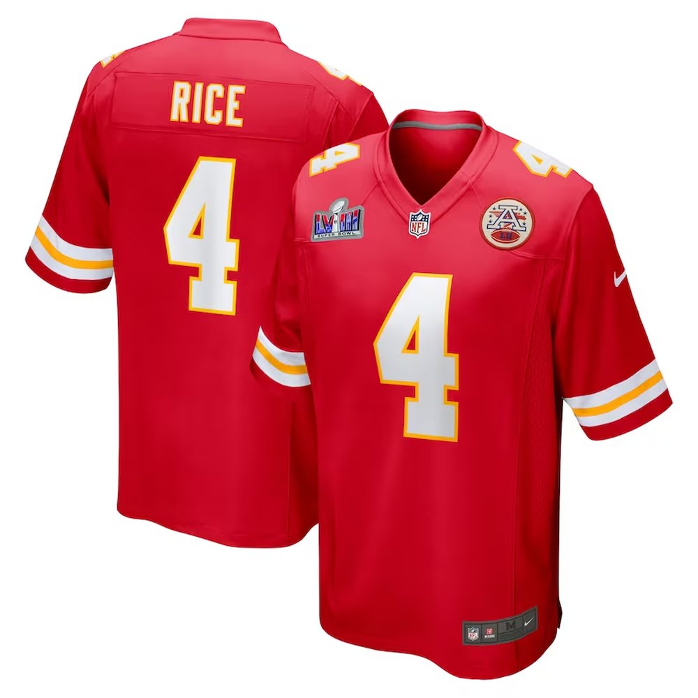 Men's Kansas City Chiefs #4 Rashee Rice Red Super Bowl LVIII Game Jersey