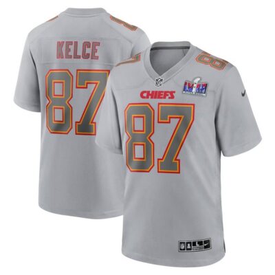 Men's Kansas City Chiefs #87 Travis Kelce  Gray Super Bowl LVIII Atmosphere Fashion Game Jersey