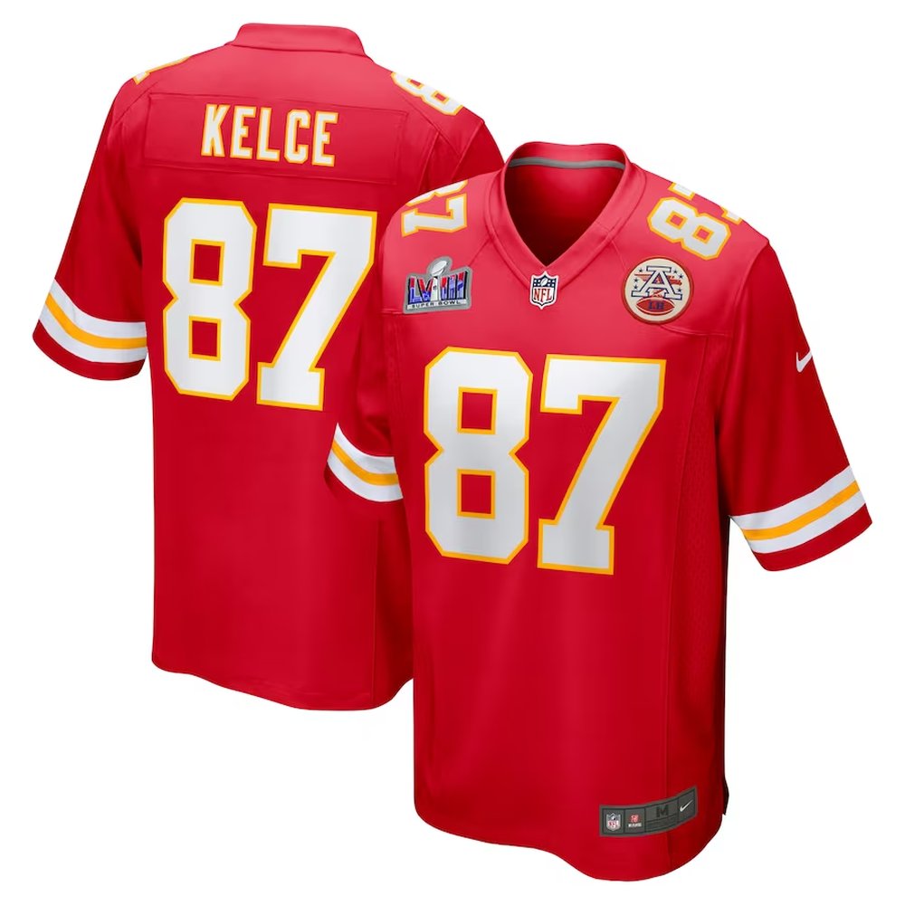 Men's Kansas City Chiefs #87 Travis Kelce Red Super Bowl LVIII Game Jersey
