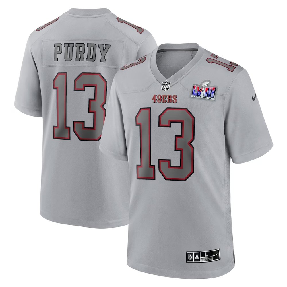 Men's San Francisco 49ers #13 Brock Purdy Gray Super Bowl LVIII Atmosphere Fashion Game Jersey