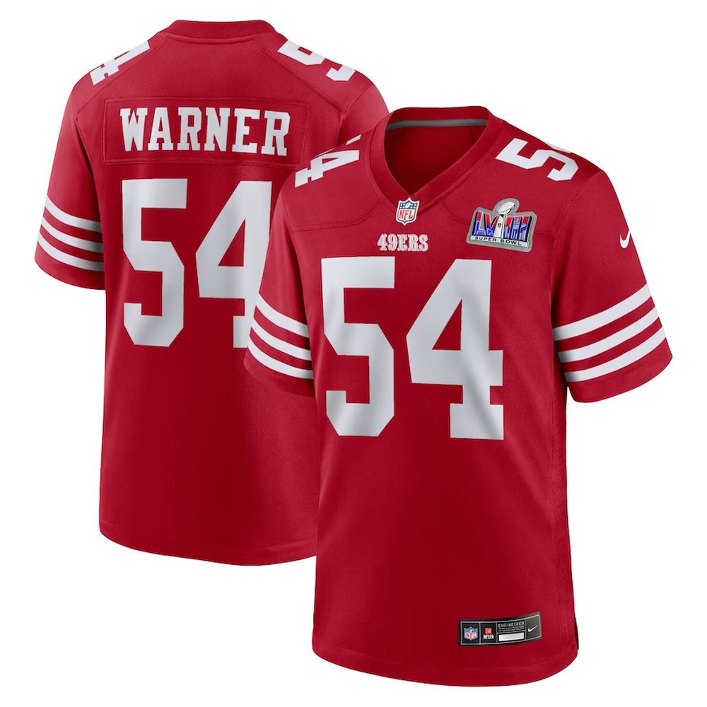 Men's San Francisco 49ers #54 Fred Warner Scarlet Super Bowl LVIII Game Jersey