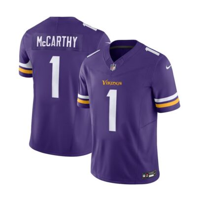 Men's Minnesota Vikings J.J. McCarthy Purple 2024 NFL Draft First Round Pick Player F.U.S.E. Vapor Untouchable Limited Stitched Football Jersey