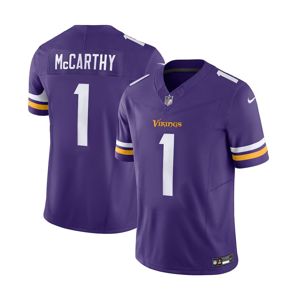 Men's Minnesota Vikings J.J. McCarthy  Purple 2024 NFL Draft First Round Pick Player F.U.S.E. Vapor Untouchable Limited Stitched Football Jersey
