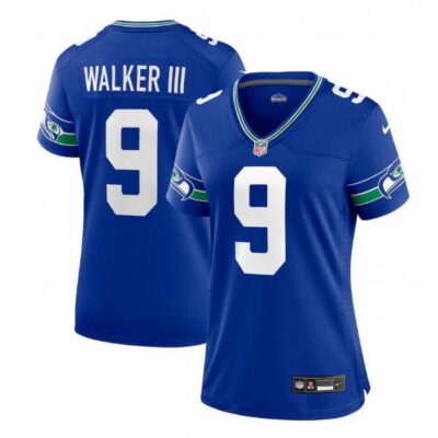 Women's Seattle Seahawks #9 Kenneth Walker III Royal Throwback Player Stitched Game Jersey(Run Small)