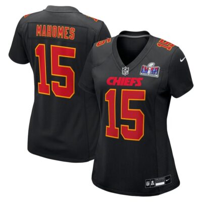 Women's Kansas City Chiefs #15 Patrick Mahomes Black Super Bowl LVIII Carbon Fashion Game Player Jersey
