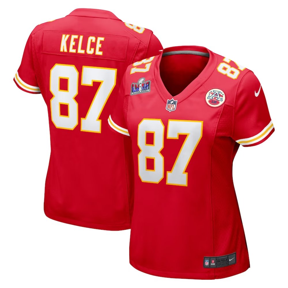 Women's Kansas City Chiefs #87 Travis Kelce Red Super Bowl LVIII Game Jersey