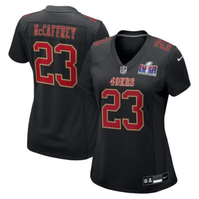 Women's San Francisco 49ers #23 Christian McCaffrey Black Super Bowl LVIII Carbon Fashion Game Player Jersey