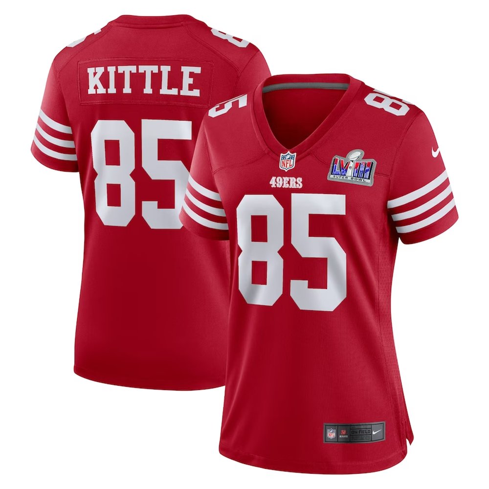 Women's San Francisco 49ers #85 George Kittle Scarlet Super Bowl LVIII Game Jersey