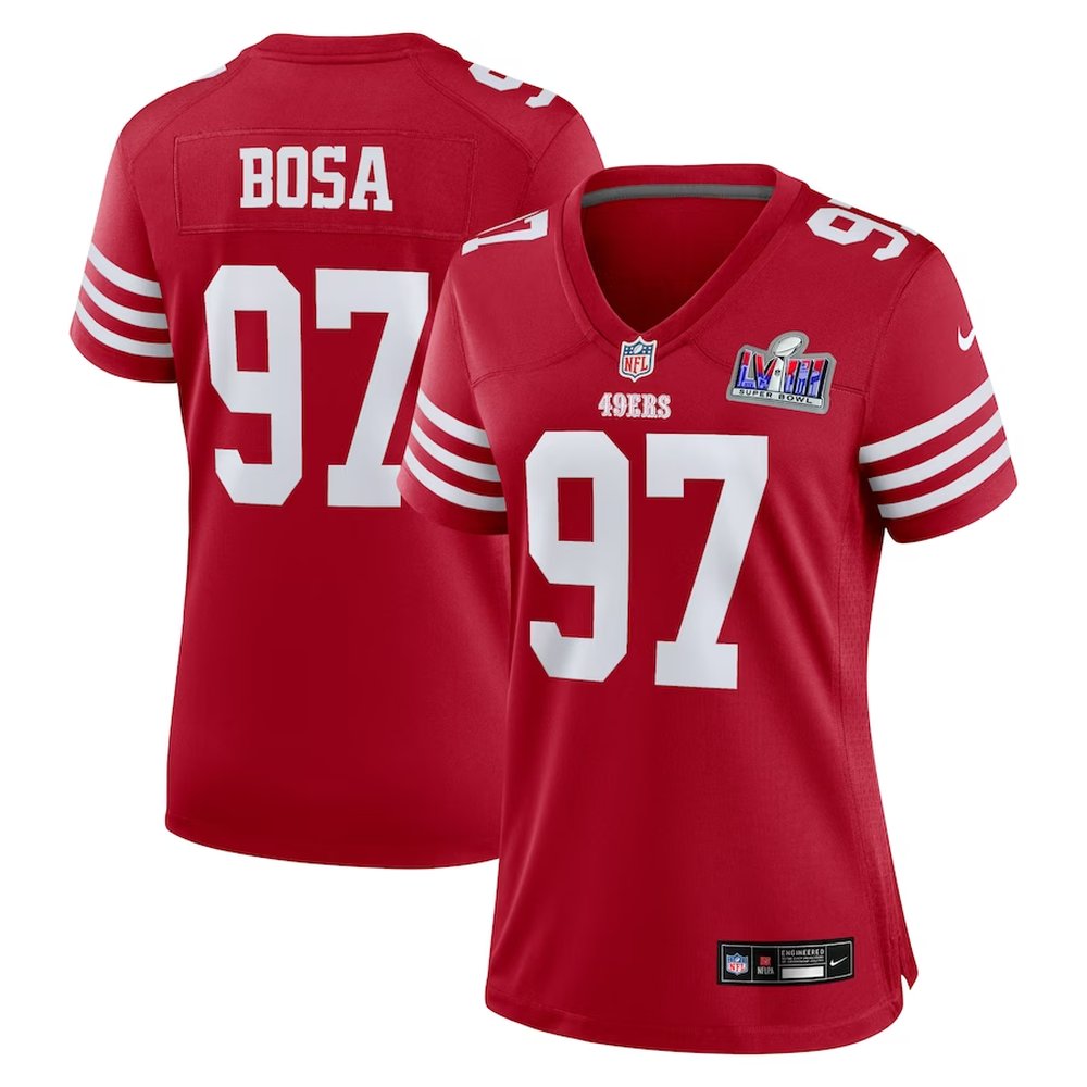 Women's San Francisco 49ers #97 Nick Bosa  Scarlet Super Bowl LVIII Game Jersey