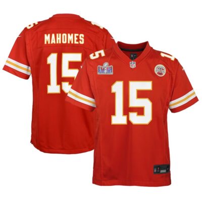 Youth Kansas City Chiefs #15 Patrick Mahomes Red Super Bowl LVIII Patch Game Jersey