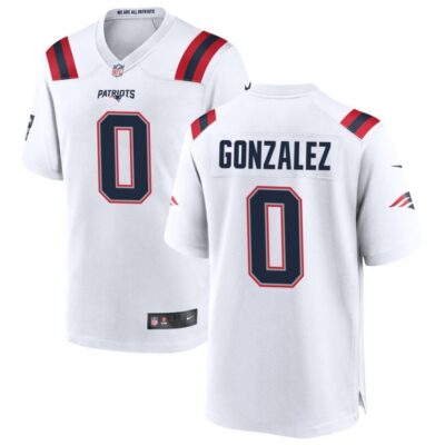 Men's New England Patriots #0 Christian Gonzalez Nike White Game Jersey