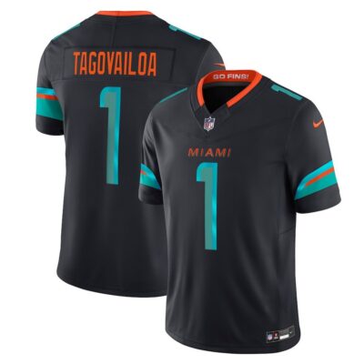 Men's Miami Dolphins #1 Tua Tagovailoa Black Rivalries Collection F.U.S.E. Vapor Limited Stitched Jersey