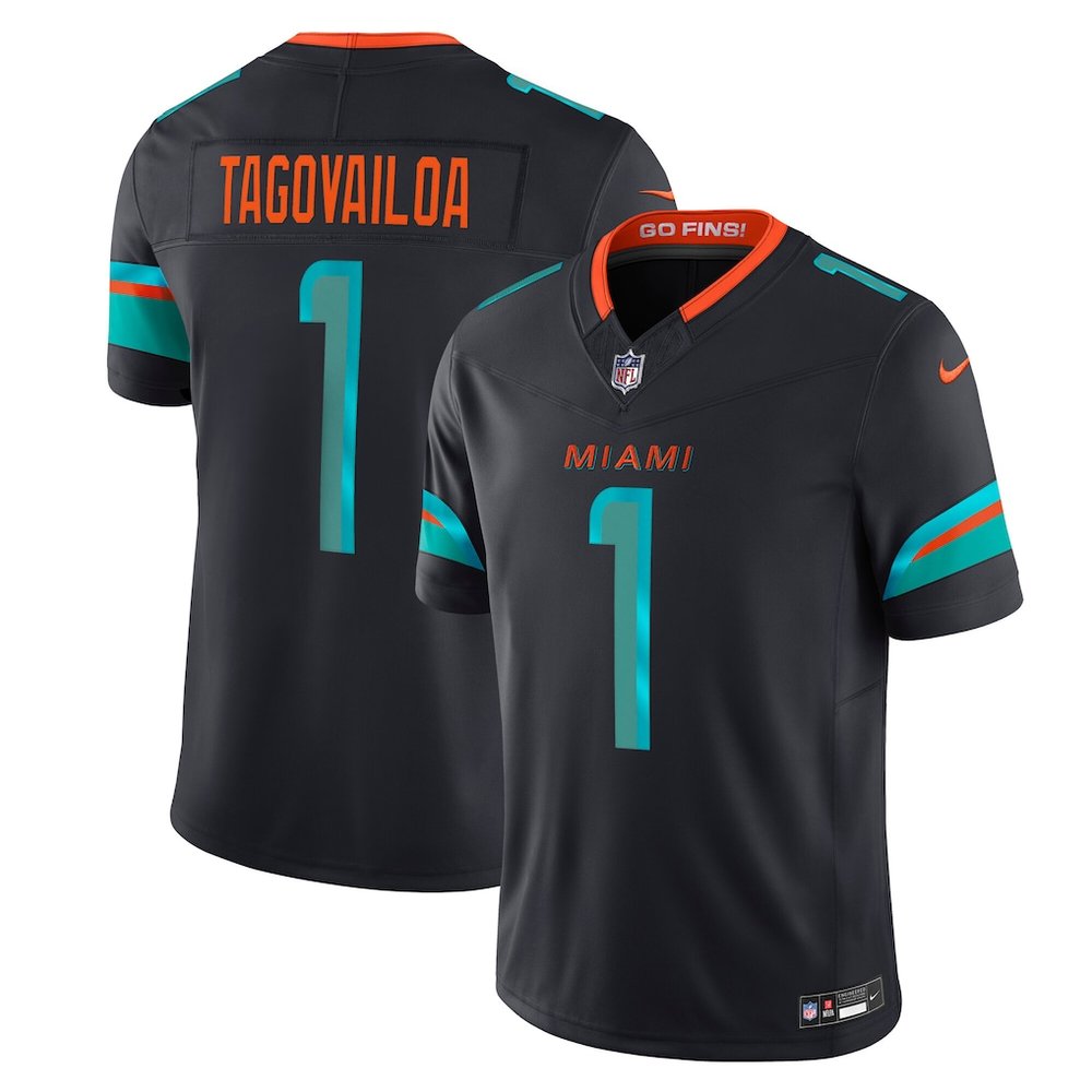 Men's Miami Dolphins #1 Tua Tagovailoa Black Rivalries Collection F.U.S.E. Vapor Limited Stitched Jersey